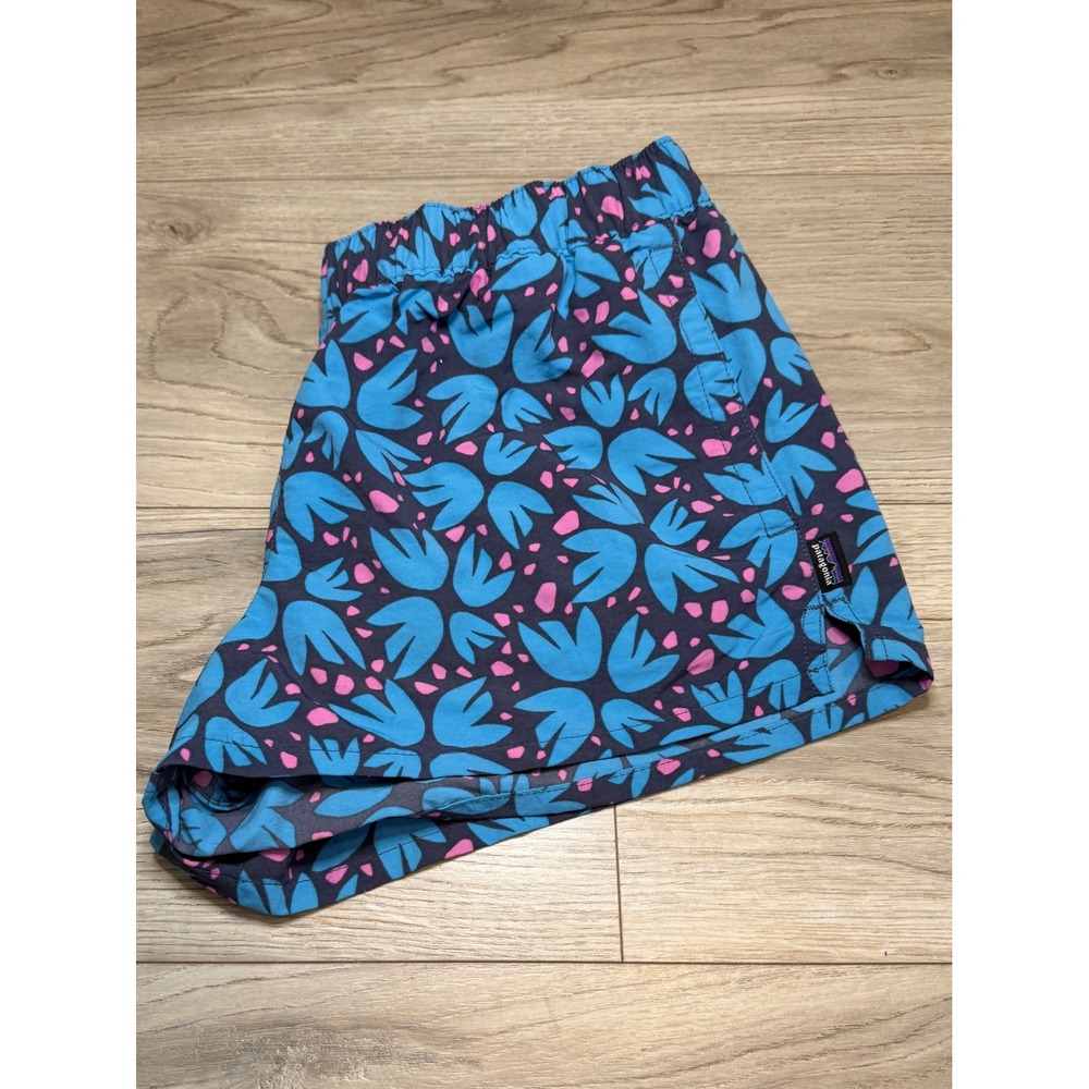 Patagonia Baggies Shorts Womens Small Blue Pink Abstract Floral Print Nylon S
